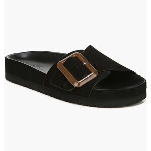 Vince. Women Size 6 Grant Buckle Slide Sandal Slip on Leather Suede upper Black